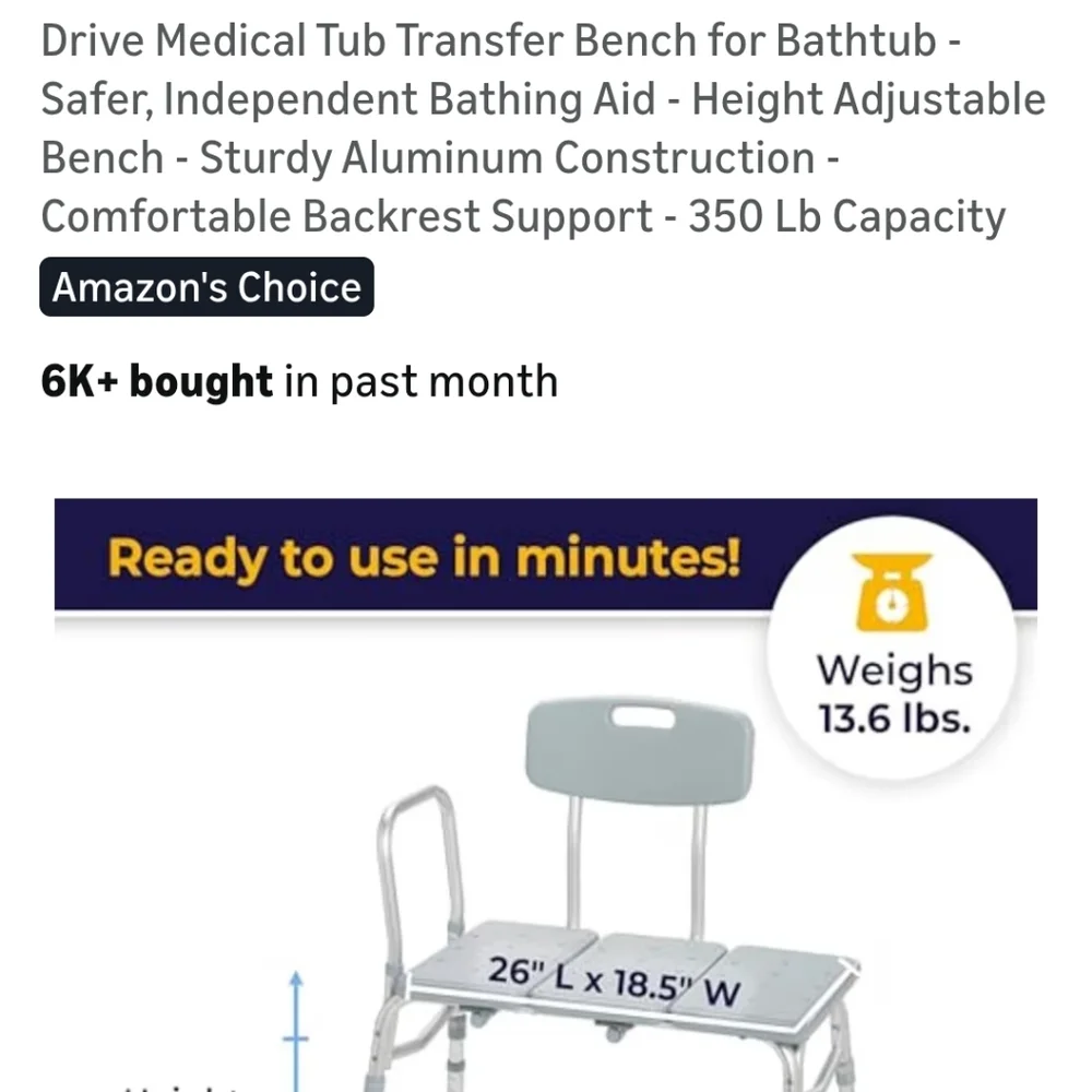 Adjustable Transfer Bench with Backrest and Removable Arm - Gray